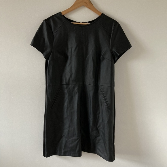 Preloved Oasis Pleather Black Front Zip Back Dress Size UK 14 - Picture 5 of 13